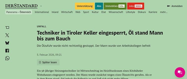 Screenshot eines Nachrichtenartikels von Der Standard