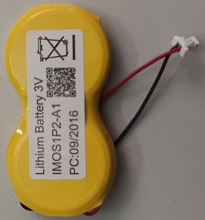 Gelbe Lithium-Batterie mit Kabeln