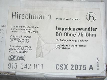Etikett eines Hirschmann Impedanzwandlers