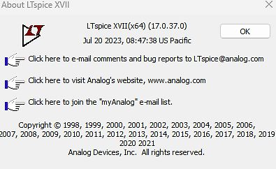 About LTspice XVII Dialogfenster