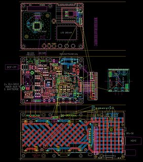 CAD-Layout einer Leiterplatte mit verschiedenen Ansichten