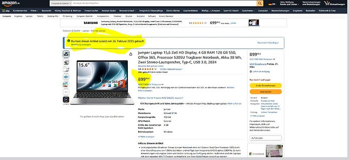 Amazon Produktseite Samsung Galaxy Book4 Notebook