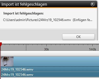 Fehlermeldung beim Import einer WMV-Datei