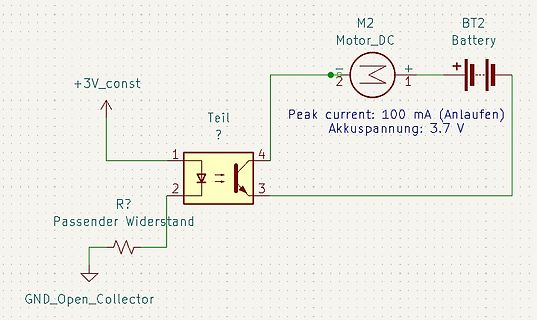 Schaltplan mit Gleichstrommotor, Batterie und Transistor
