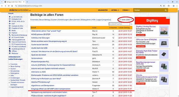 Screenshot eines Mikrocontroller-Forums