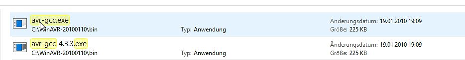 Windows Explorer Dateiliste von avr-gcc Programmen