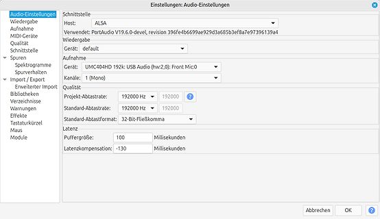Audio-Einstellungen in einer Software