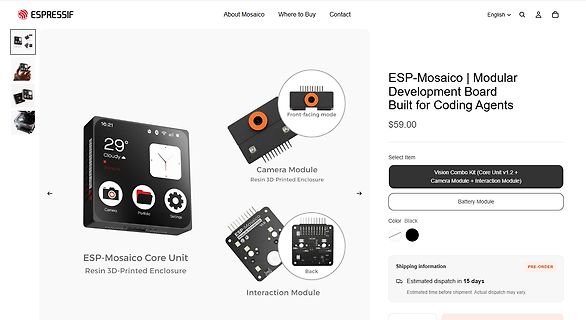 Webseite des ESP-Mosaico modularen Entwicklungsboards