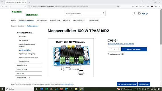 Webshop-Produktseite eines Monoverstärkers