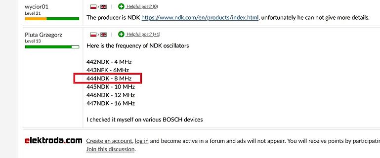 Screenshot eines Forenbeitrags über NDK-Oszillatoren