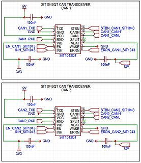 Schaltplan zweier SIT1043QT CAN Transceiver