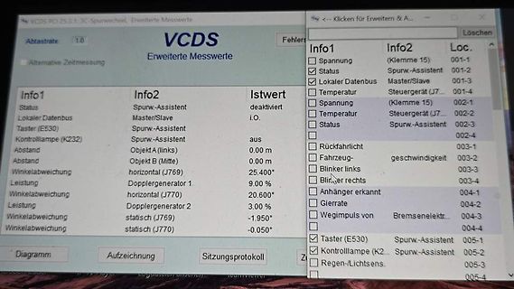 Foto eines VCDS Diagnose-Bildschirms