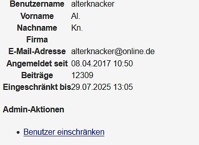 Benutzerprofil eines Forenmitglieds