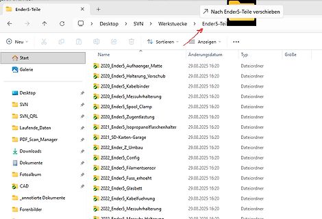 Windows Explorer Dateimanager mit Ender5-Teile Ordnern