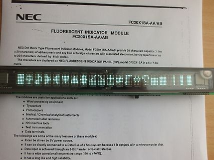 Datenblatt und Foto eines NEC Fluoreszenz-Anzeigemoduls