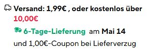 Versandinformationen eines Online-Shops