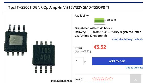 Screenshot eines Online-Shops für einen Operationsverstärker