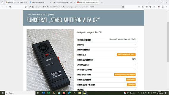 Foto eines Funkgeräts Stabo Multifon Alfa 02 auf einer Webseite