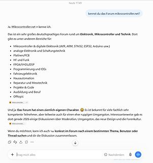 Screenshot eines KI-Chatbots über das Forum mikrocontroller.net