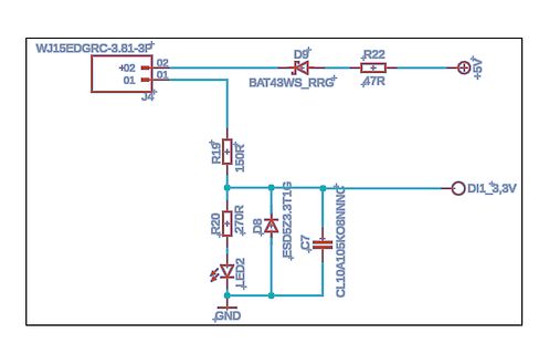 Schaltplan einer LED-Anzeige mit Schutzbeschaltung
