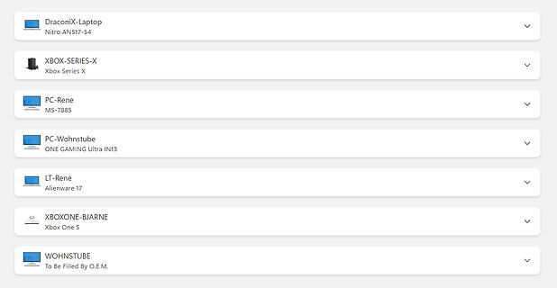 Liste verbundener Geräte in einer Software-Oberfläche