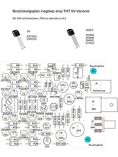 Bestückungsplan magloop amp THT 5V-Variante