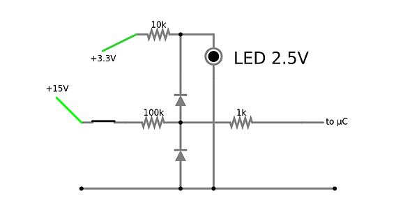 Schaltplan einer LED-Schaltung mit Spannungsteiler