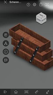 3D-Modell einer Holzschublade mit Beschriftung