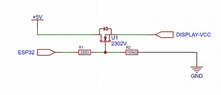 Schaltplan einer MOSFET-Schaltung zur Display-Versorgung