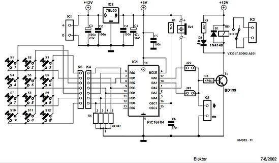 Schaltplan mit PIC16F84 Mikrocontroller