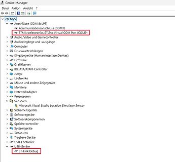 Windows Geräte-Manager mit STLink Virtual COM Port