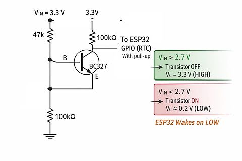 Schaltplan eines Transistor-Schalters für ESP32 Wake-up