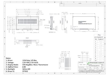 Technische Zeichnung eines LCD-Displays