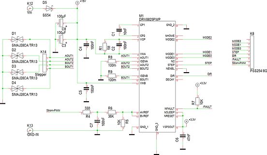 Schaltplan eines Schrittmotor-Treibers mit DRV8825PWP