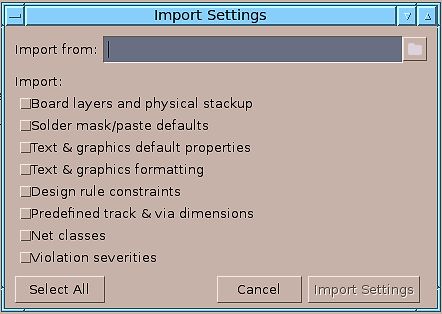 Dialogfenster Import Settings