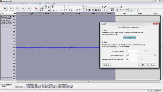 Audacity Software mit Rauschreduzierungs-Dialogfenster
