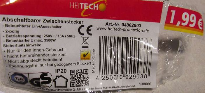 Verpackung eines abschaltbaren Zwischensteckers