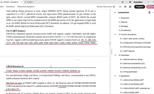 Ausschnitt eines CH340 Datenblatts