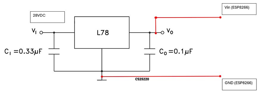 Schaltplan eines Spannungsreglers für ESP8266