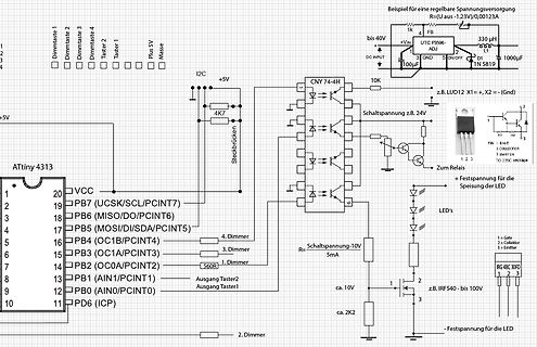 Schaltplan einer Mikrocontroller-basierten LED-Dimmer-Schaltung