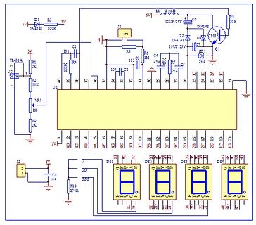 Schaltplan mit Mikrocontroller und 7-Segment-Anzeigen