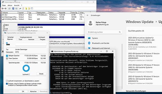 Windows Update und Datenträgerverwaltung Fenster