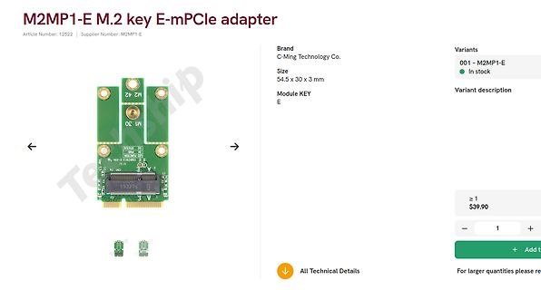 Produktseite eines M.2 Key E zu mPCIe Adapters