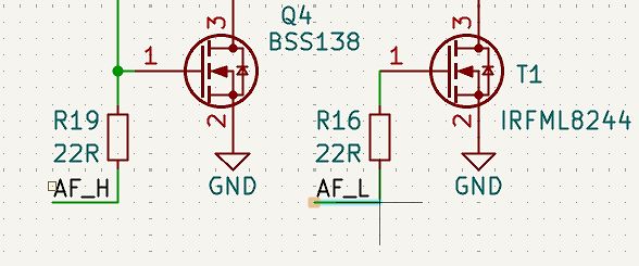 Ausschnitt eines Schaltplans mit MOSFETs und Widerständen