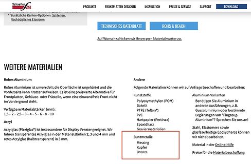 Webseite mit Materialinformationen von Schaeffler AG