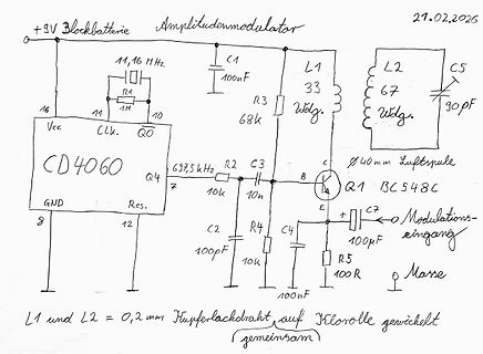 Handgezeichneter Schaltplan eines Amplitudenmodulators