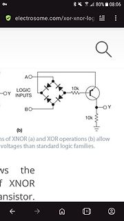 Schaltplan einer XOR-Schaltung mit Dioden und Transistor