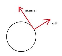 Skizze tangentialer und radialer Vektoren an einem Kreis