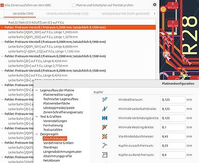 Fehlermeldungen und Einstellungen in einer PCB-Design-Software
