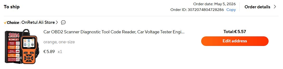 Screenshot einer AliExpress Bestellübersicht